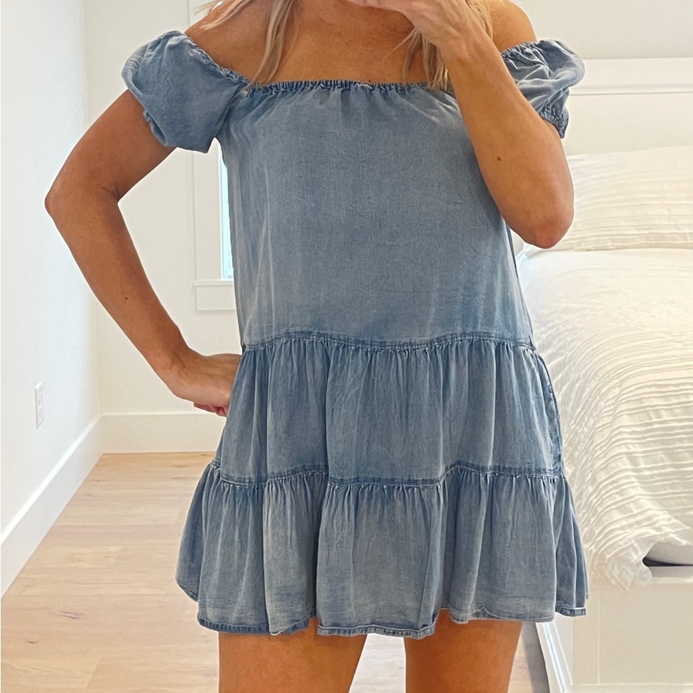 NEW, Mustard Seed, Chambray/Denim Short Sleeved Dress, Size Small - Picture 4 of 16